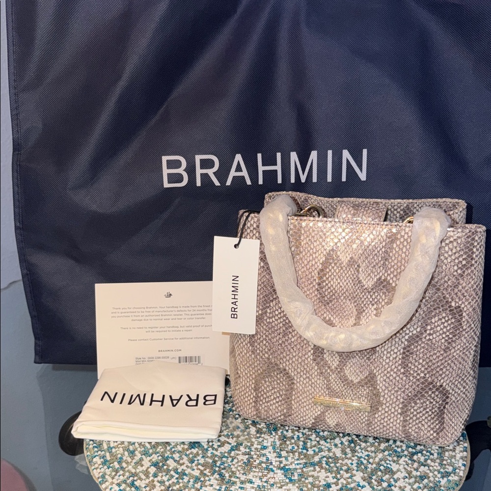 Brahmin Mod Mini Amelia Gold Blissful Snake-Embossed Satchel